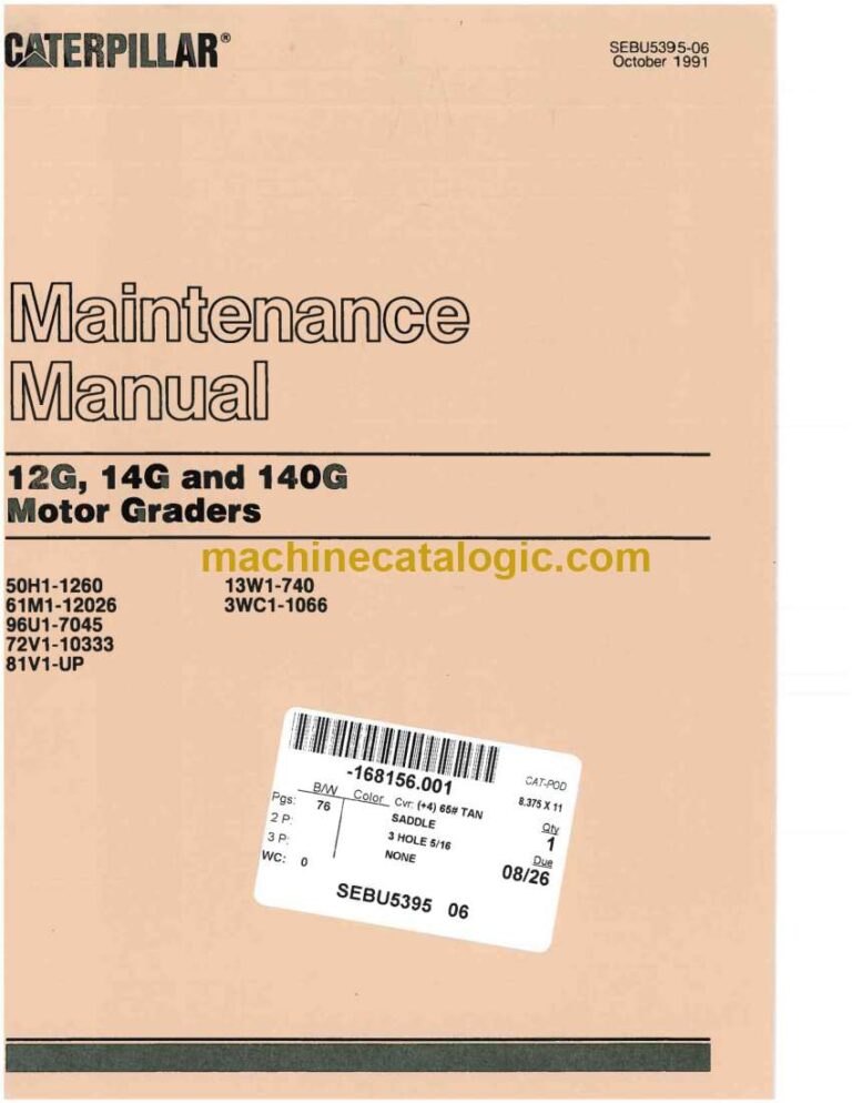 Cat 12G, 14G, 140G Motor Graders Operation and Maintenance Manual (SEBU5395-06)