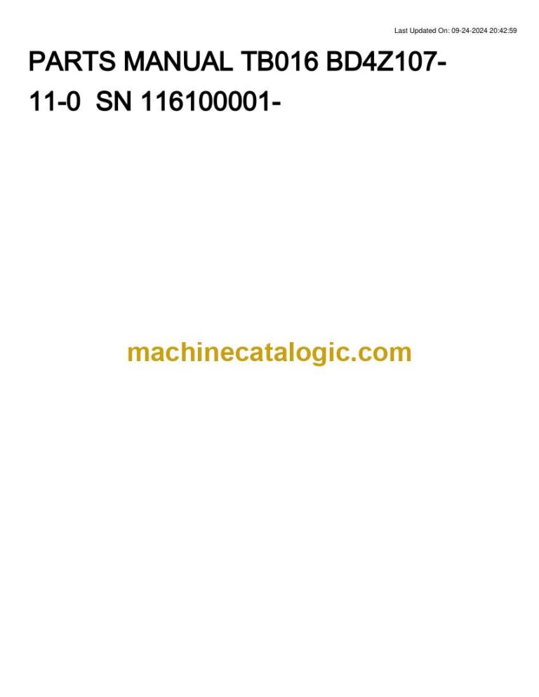 Takeuchi TB016 Mini Excavator Parts Manual (BD4Z107-11-0)