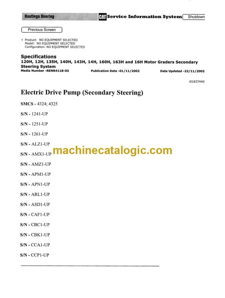 Cat 16H Motor Grader Service Manual