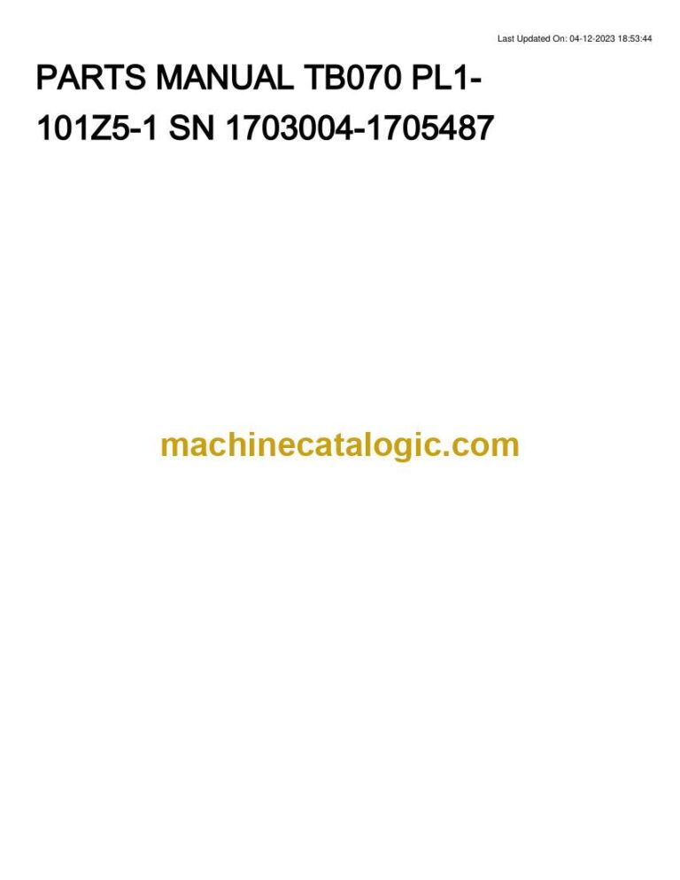 Takeuchi TB070 Mini Excavator Parts Manual (PL1-101Z5-1)