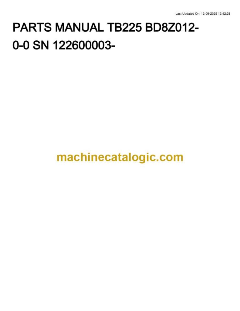 Takeuchi TB225 Mini Excavator Parts Manual (BD8Z012-0-0)