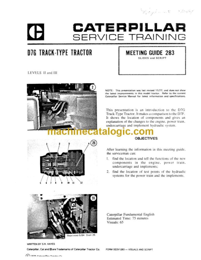 Cat D7G Track-Type Tractors Service Training Guide (SESV1283)