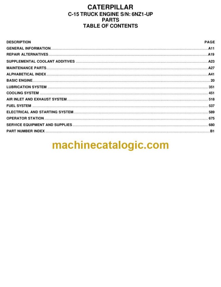 Cat C15 Truck Parts Manual (SN 6NZ1-UP)