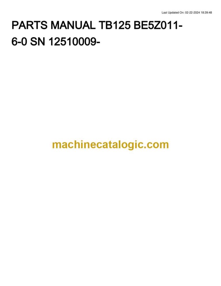 Takeuchi TB125 Mini Excavator Parts Manual (BE5Z011-6-0)