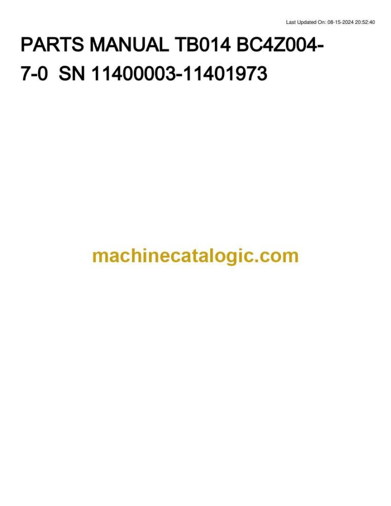 Takeuchi TB014 Mini Excavator Parts Manual (BC4Z004-7-0)