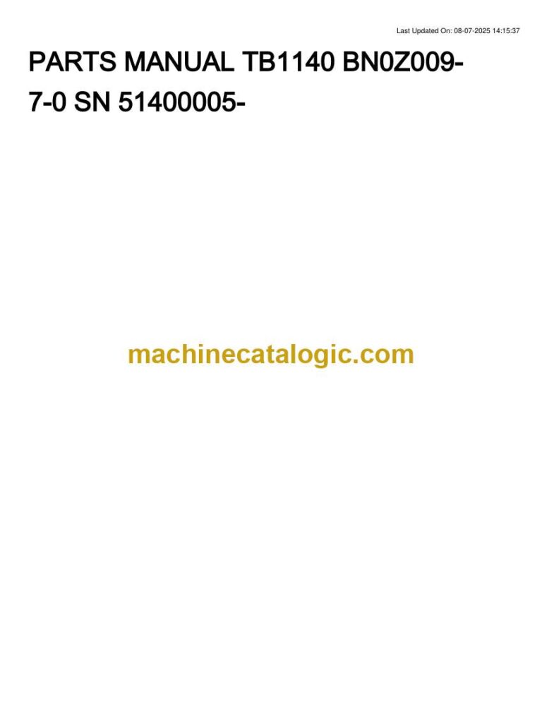 Takeuchi TB1140 Hydraulic Excavator Parts Manual (BN0Z009-7-0)