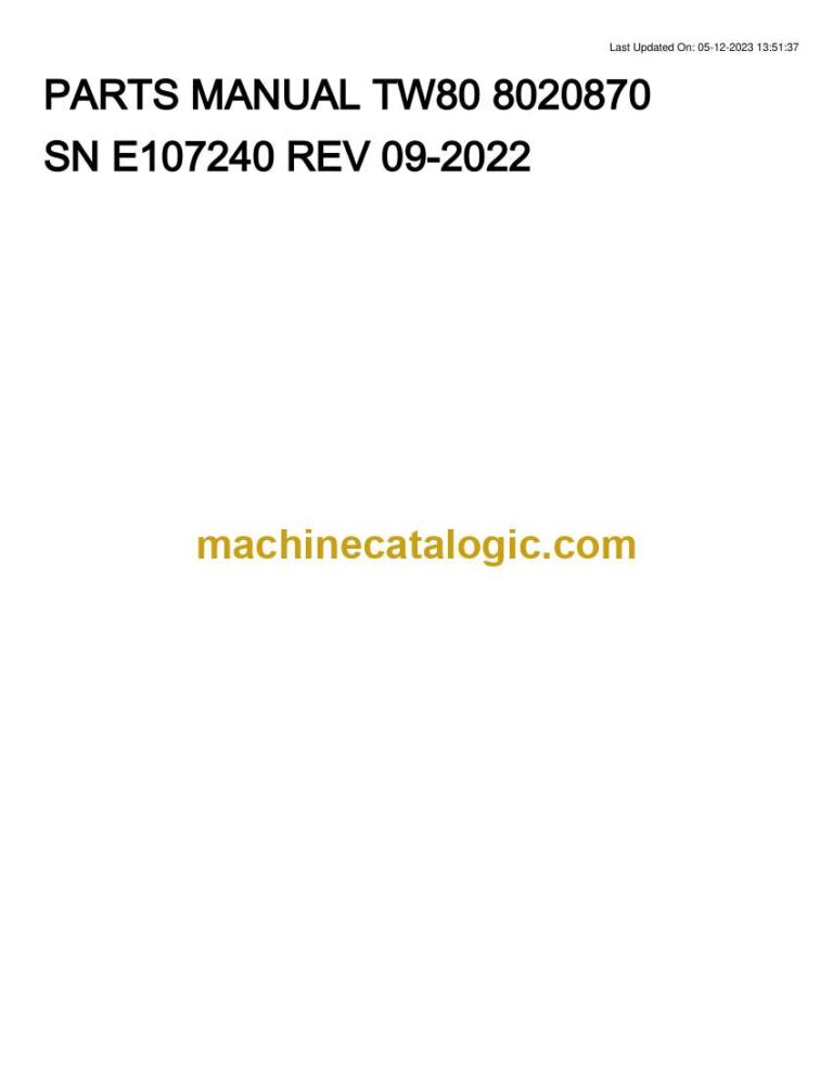 Takeuchi TW80 Wheel Loader Parts Manual (8020870)