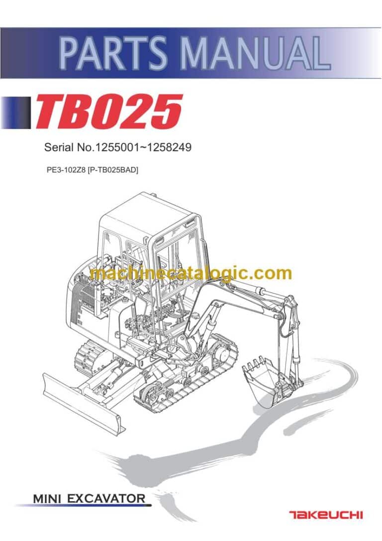 Takeuchi TB025 Mini Excavator Parts Manual (PE3-102Z8)