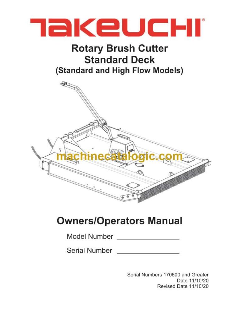 Takeuchi Rotary Brush Cutter Standard Deck - Standard and High Flow Models Owners and Operators Manual