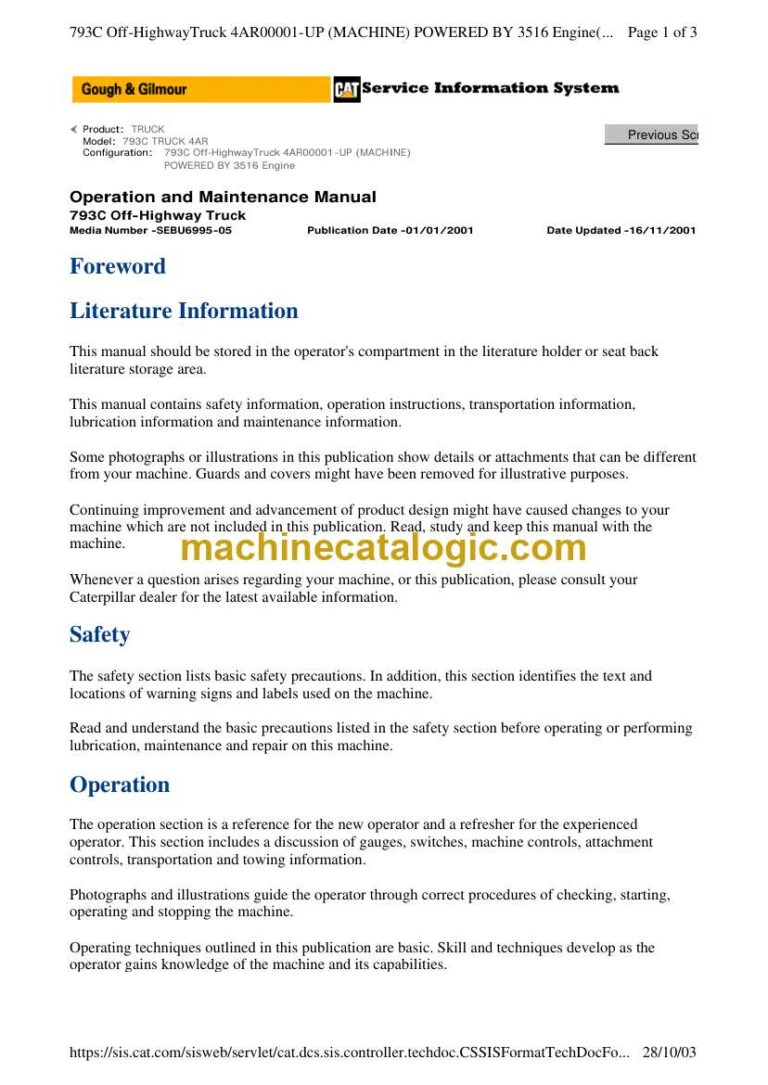 Cat DT793C Off-Highway Truck Operation and Maintenance Manual (DT01-10 4AR)