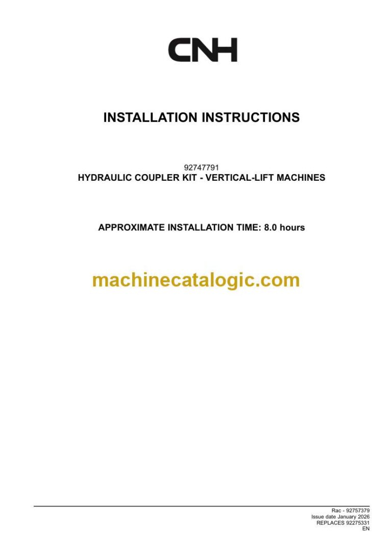 CNH HYDRAULIC COUPLER KIT, VERTICAL, LIFT MACHINES Installation Instructions (92757379)
