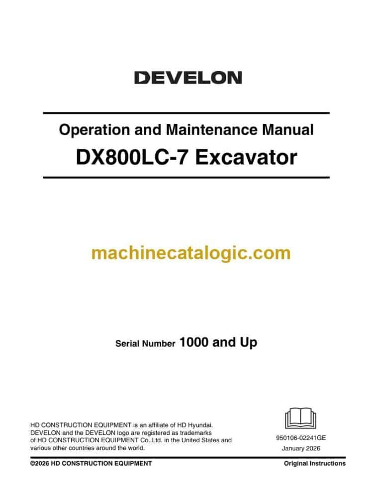 Develon DX800LC-7 Crawler Excavator Operation and Maintenance Manual (950106-02241)