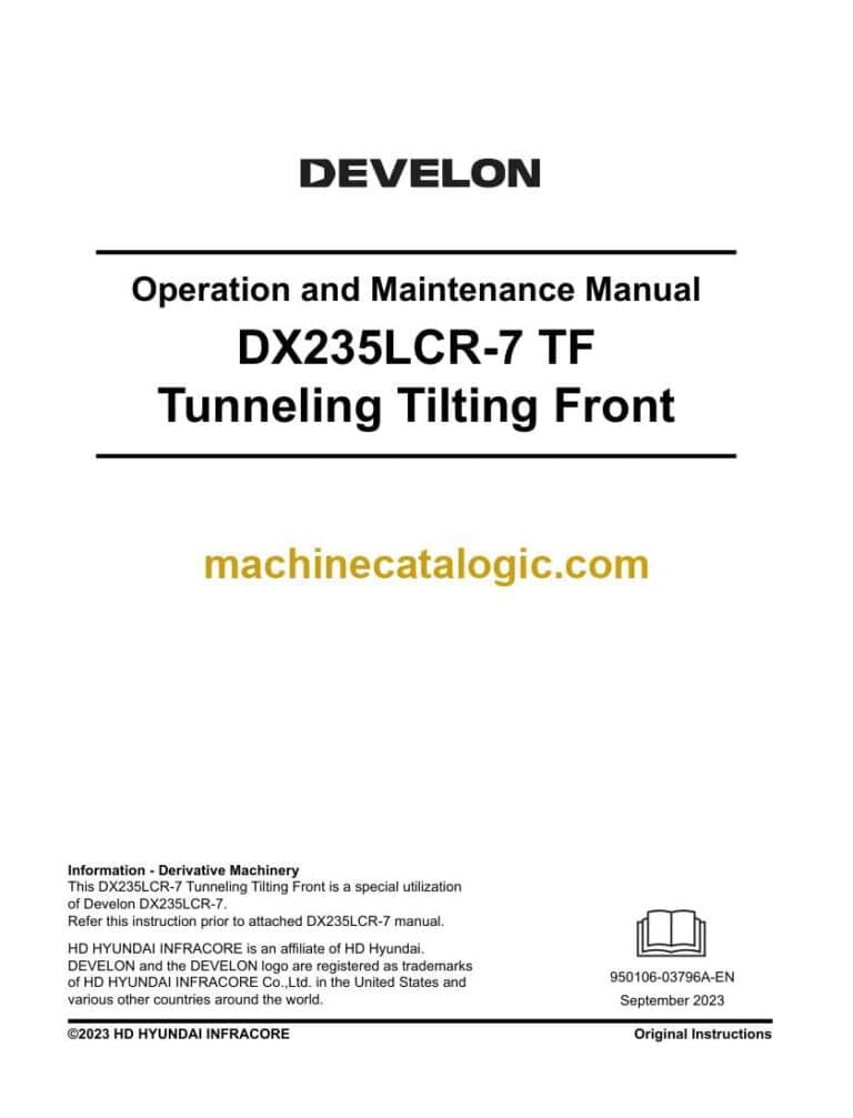 Develon DX235LCR-7TF Tunneling Tilting Front Operation and Maintenance Manual (950106-03796A-EN)