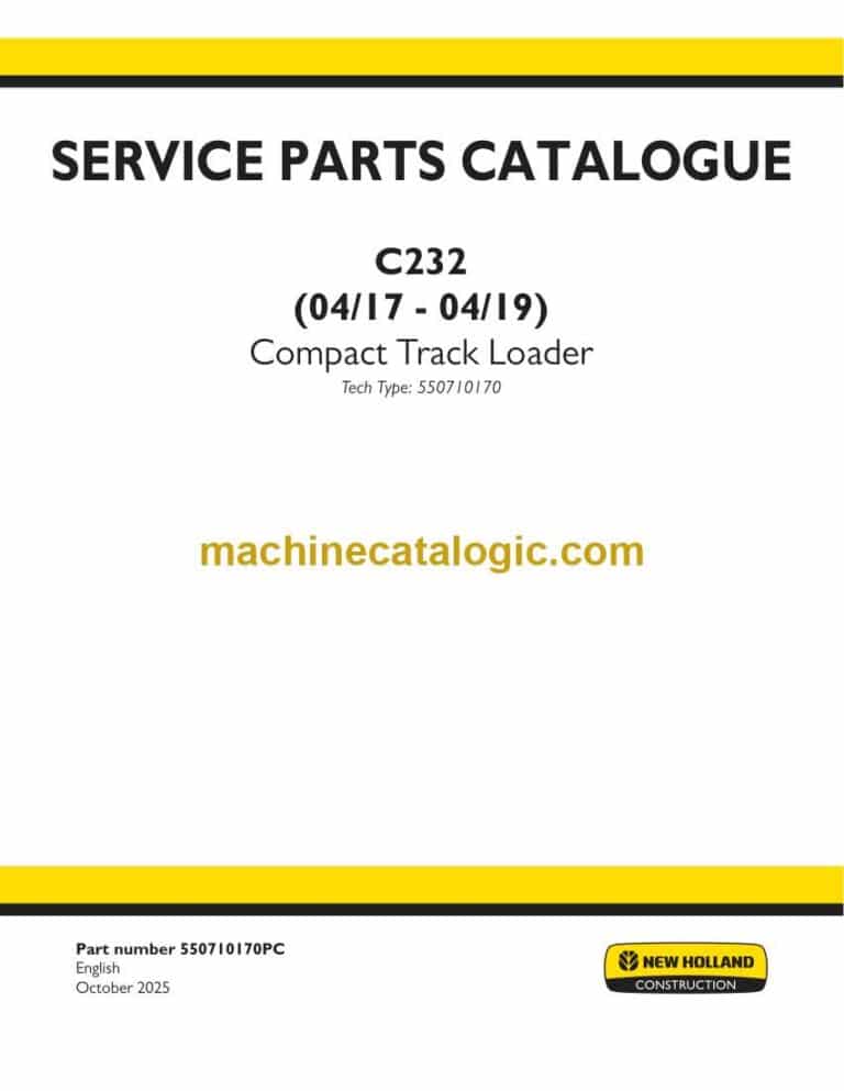 New Holland C232 Compact Track Loader Service Parts Catalogue (550710170PC)