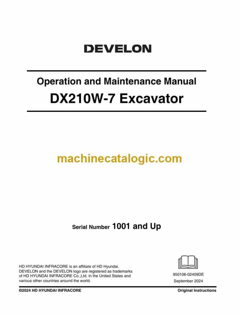 Develon DX210W-7 Wheeled Excavator Operation and Maintenance Manual (950106-02409)