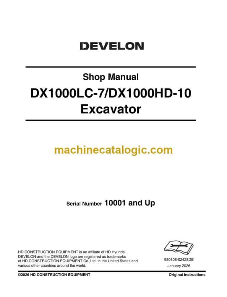 Develon DX1000LC-7 Crawler Excavator Shop Manual (950106-02428DE)