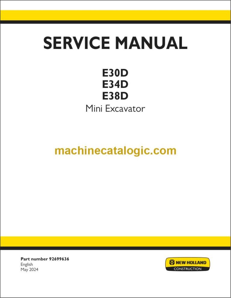 New Holland E30D E34D E38D Mini Excavator Service Manual (92699636)