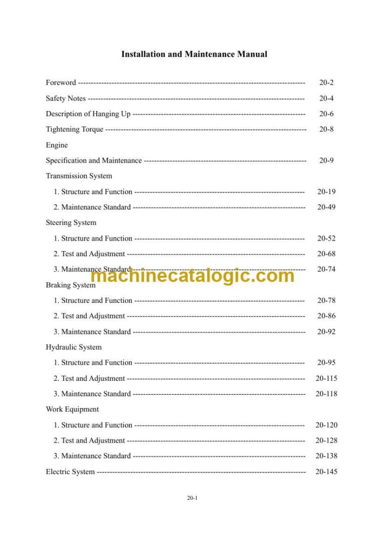 Develon DG190 Motor Grader Installation and Maintenance Manual