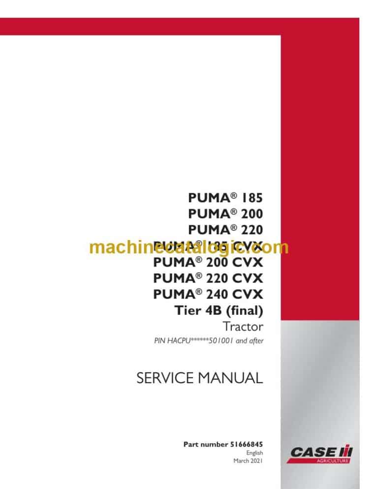 Case Puma 240 CVX Tier 4B Final Tractor Service Manual (51666845)