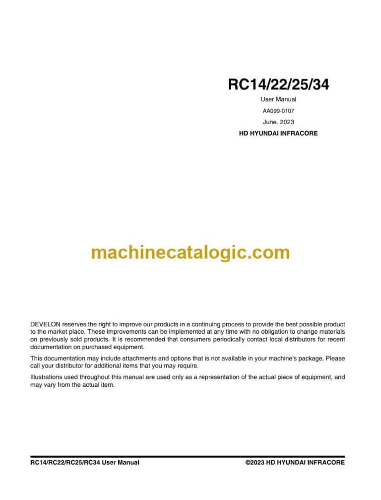 Develon RC14, RC22, RC25, RC34 Attachments User Manual (AA099-0107)
