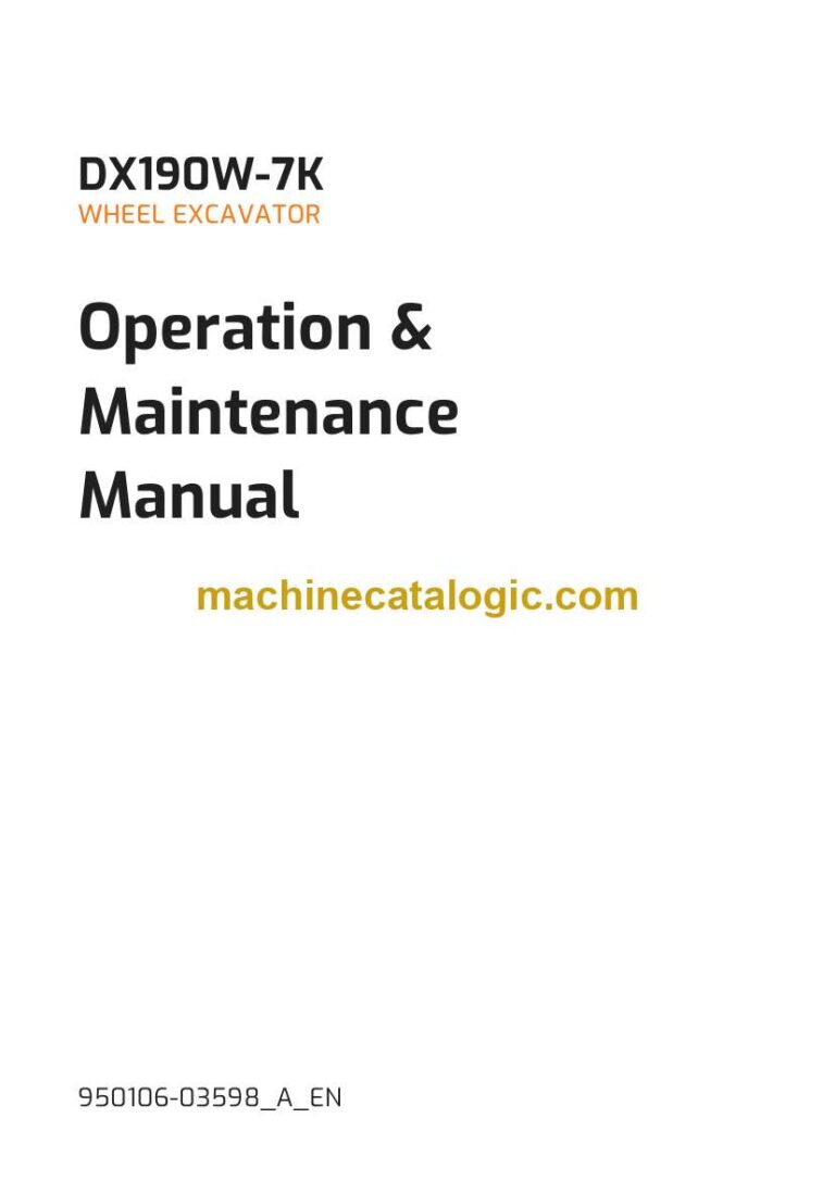 Develon DX190W-7K Wheeled Excavator Operation and Maintenance Manual (950106-03598_A_EN)