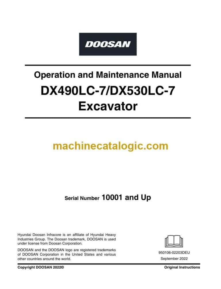 Develon DX490LC-7, DX530LC-7 Crawler Excavator Operation and Maintenance Manual (950106-02203)