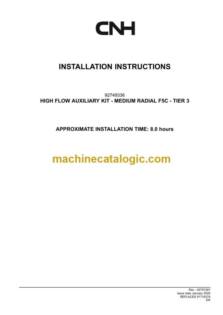 CNH HIGH FLOW AUXILIARY KIT, MEDIUM RADIAL F5C TIER 3 Installation Instructions (92757387)