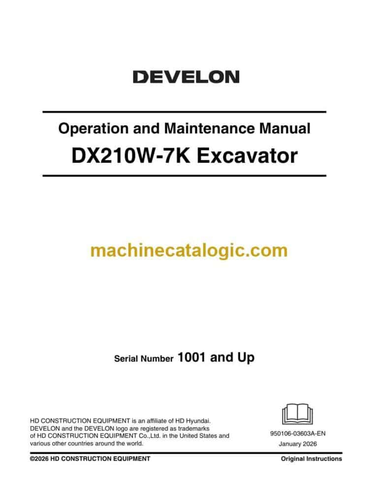 Develon DX210W-7K Wheeled Excavator Operation and Maintenance Manual (950106-03603A-EN)