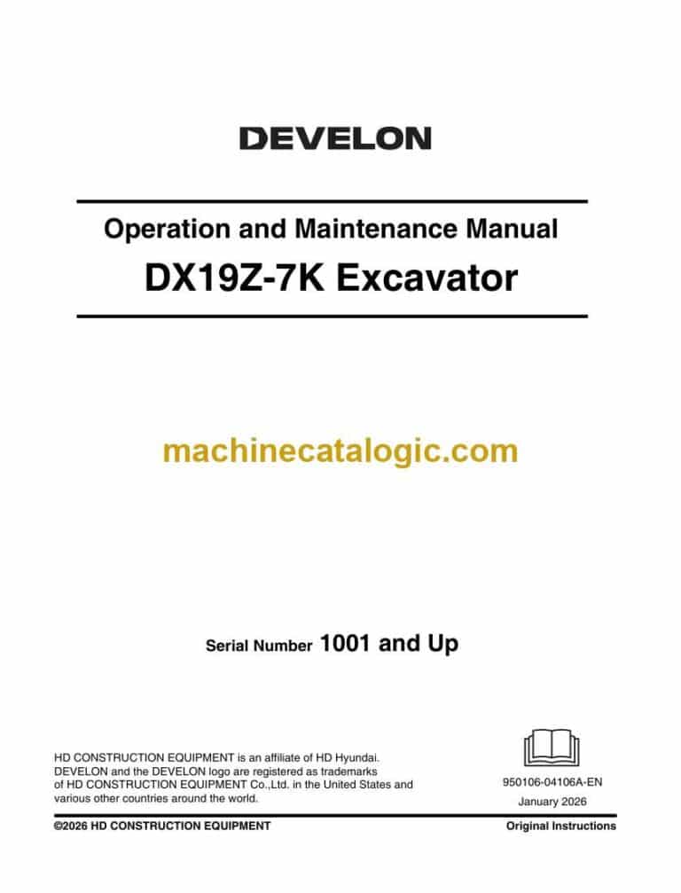 Develon DX19Z-7K Mini Excavator Operation and Maintenance Manual (950106-04106A-EN)