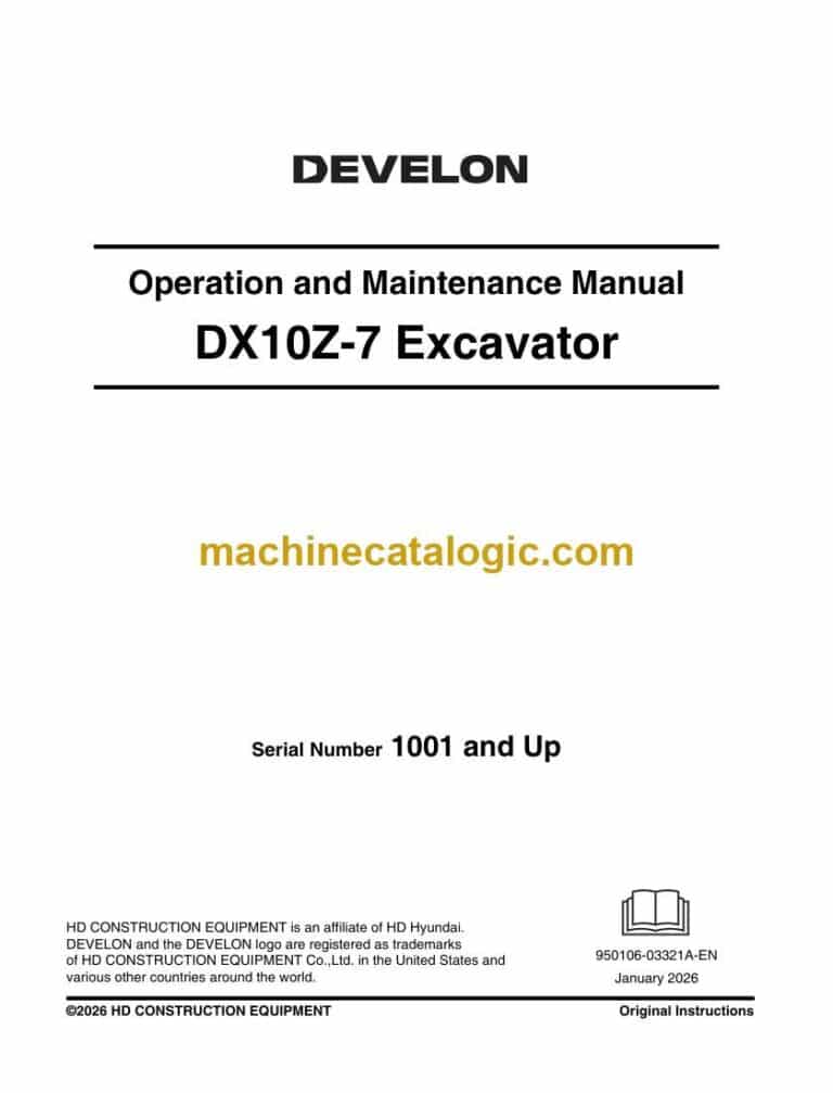 Develon DX10Z-7 Mini Excavator Operation and Maintenance Manual (950106-03321A-EN)