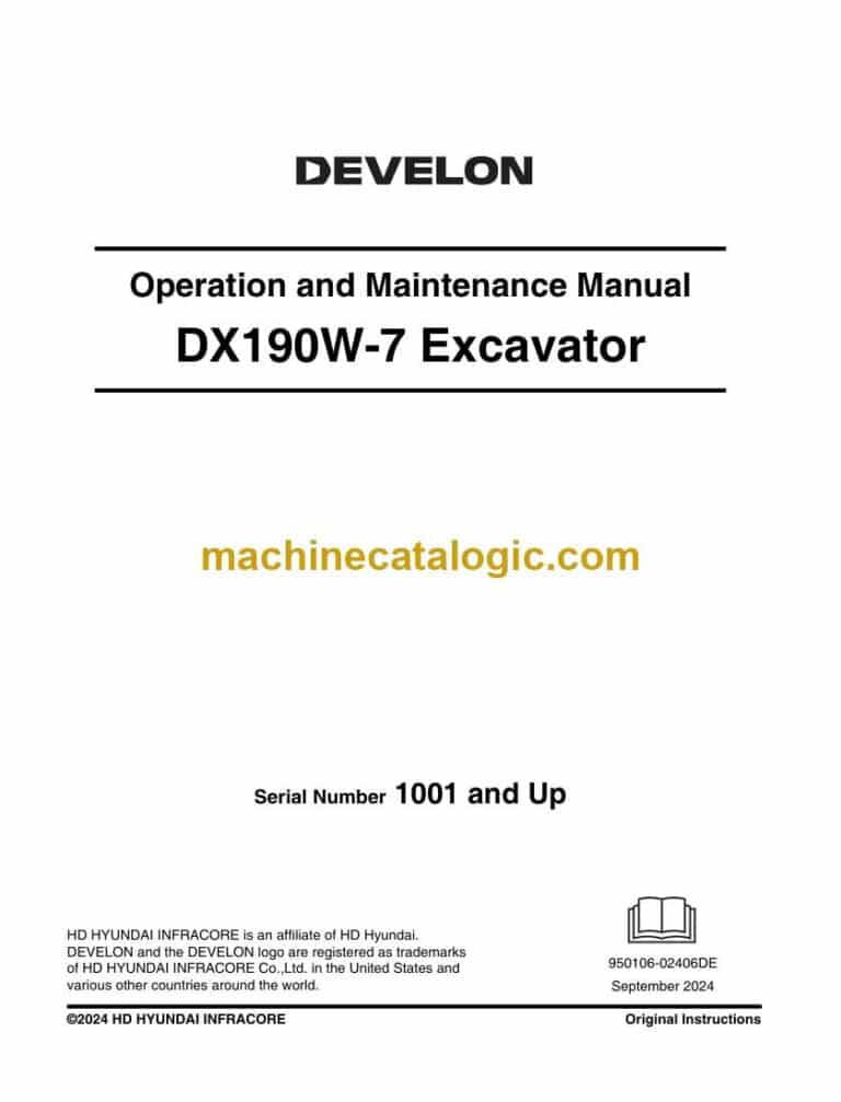 Develon DX190W-7 Wheeled Excavator Operation and Maintenance Manual (950106-02406)