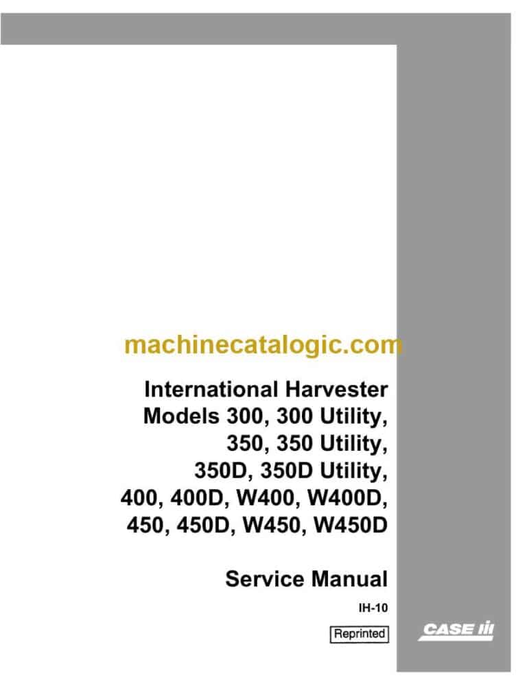 Case Models W450 Harvester Service Manual