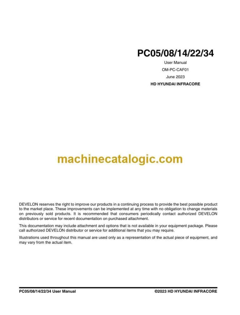 Develon PC05, PC08, PC14, PC22, PC34 User Manual (OM-PC-CAF01)