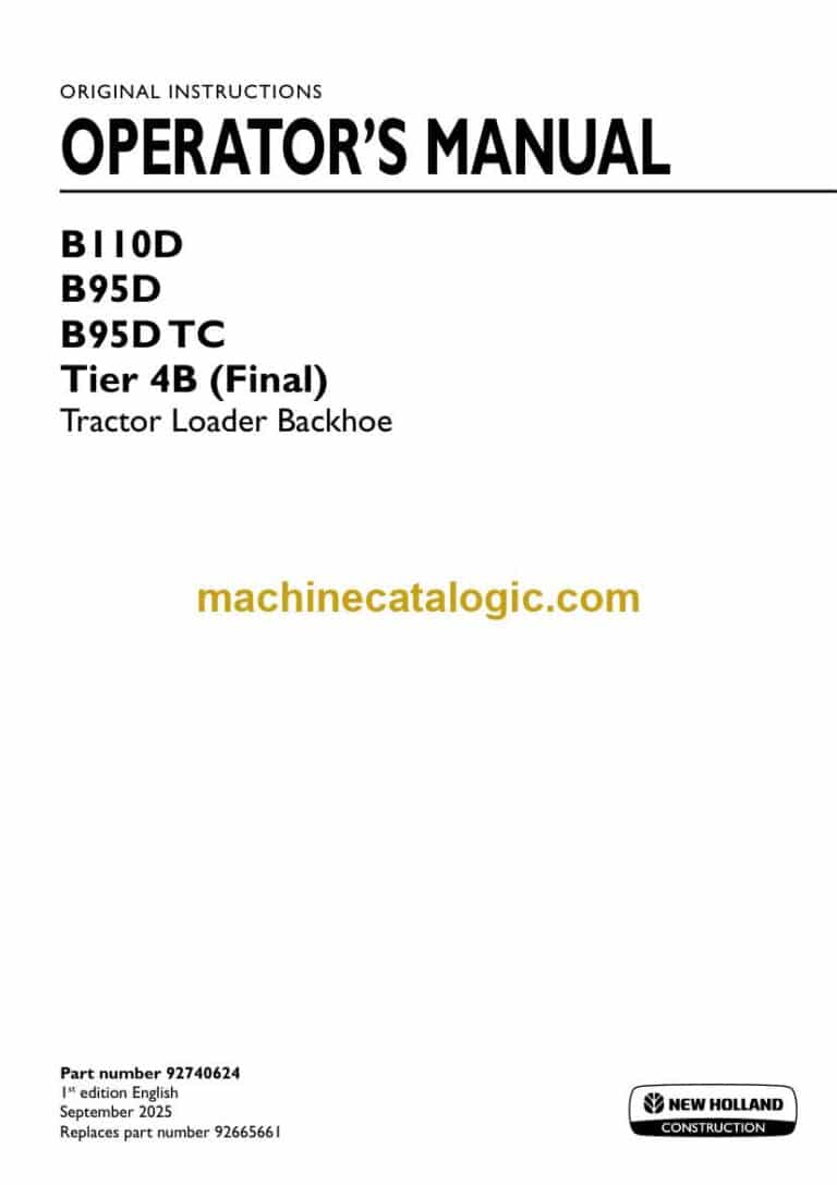 Case B110D, B95D, B95DTC Tier 4B Final Tractor Loader Backhoe Operators Manual (92740624)