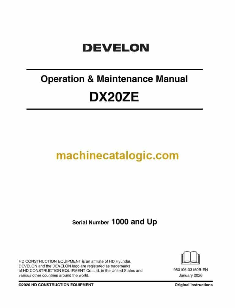 Develon DX20ZE Mini Excavator Operation and Maintenance Manual (950106-03150B-EN)