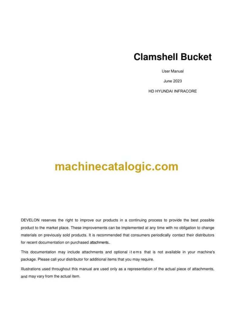 Develon Clamshell Bucket User Manual