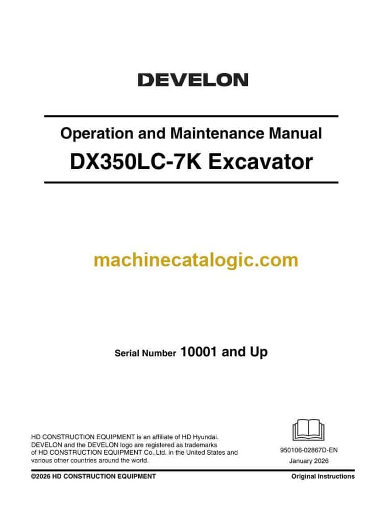Develon DX350LC-7K Crawler Excavator Operation and Maintenance Manual (950106-02867D-EN)