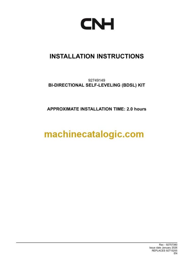 CNH BI-DIRECTIONAL SELF-LEVELING BDSL KIT Installation Instructions (92757380)