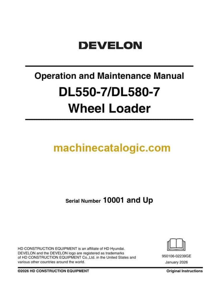 Develon DL580-7 Wheel Loader Operation and Maintenance Manual (950106-02239)