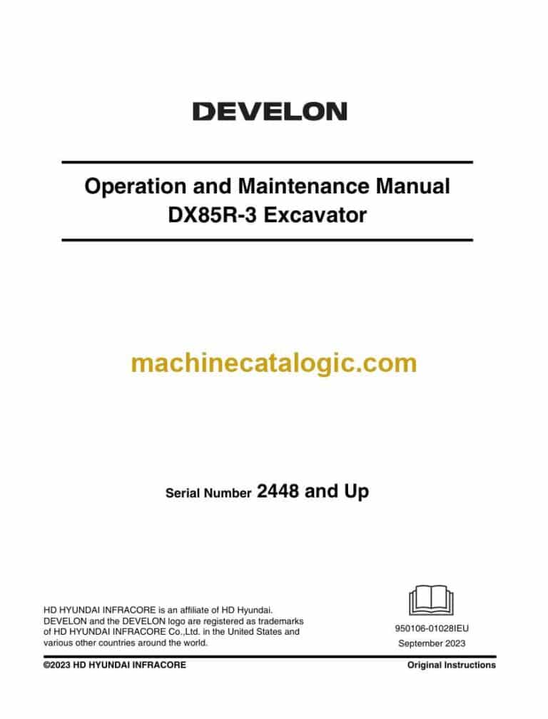 Develon DX85R-3 Mini Excavator Operation and Maintenance Manual (950106-01028IEU)