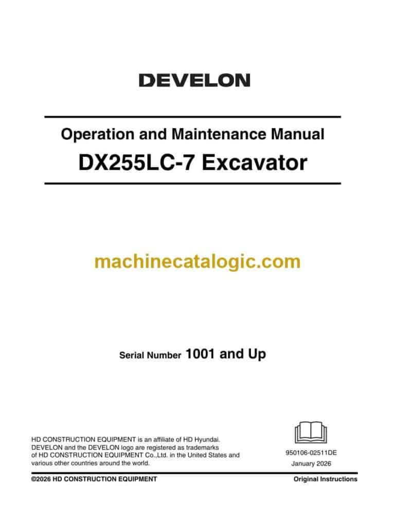 Develon DX255LC-7 Crawler Excavator Operation and Maintenance Manual (950106-02511)