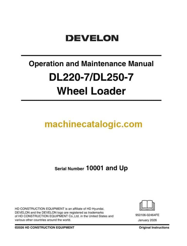Develon DL220-7, DL250-7 Wheel Loader Operation and Maintenance Manual (950106-02464)