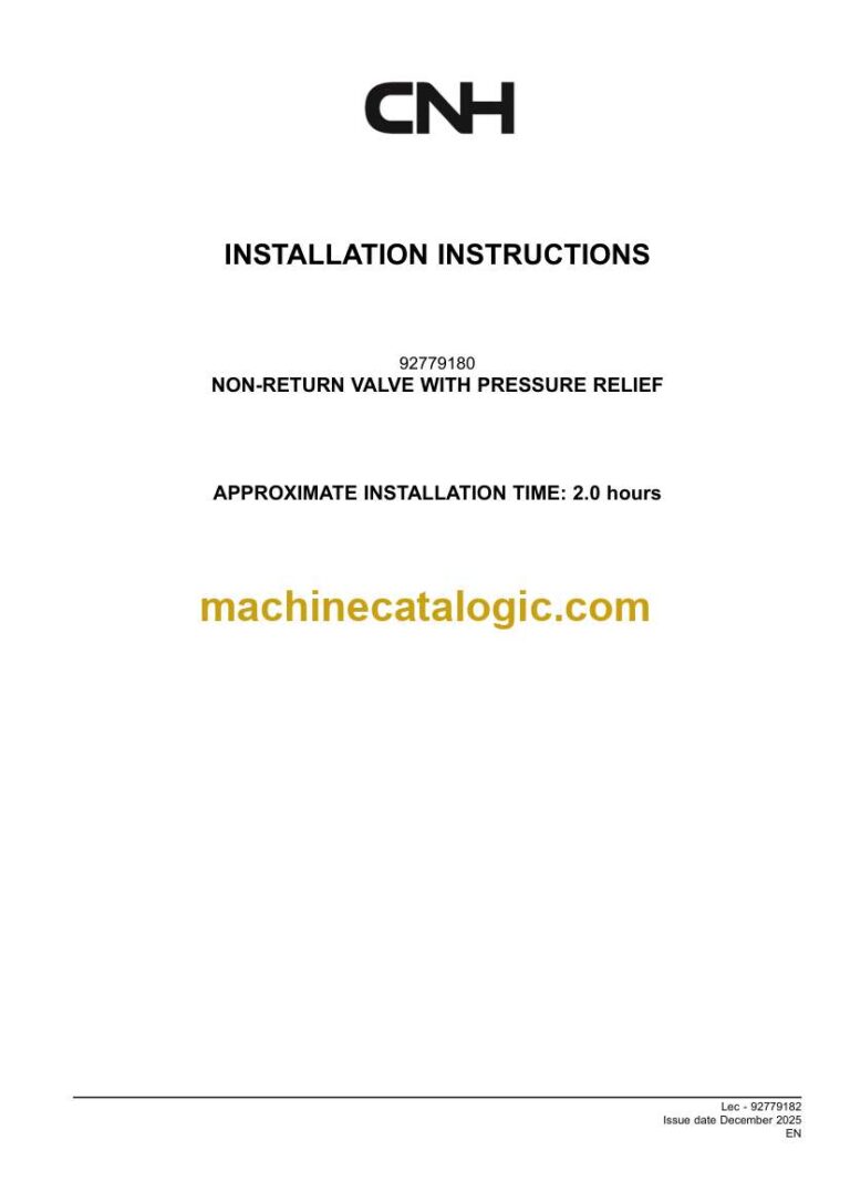 CNH NON-RETURN VALVE WITH PRESSURE RELIEF Installation Instructions (92779182)