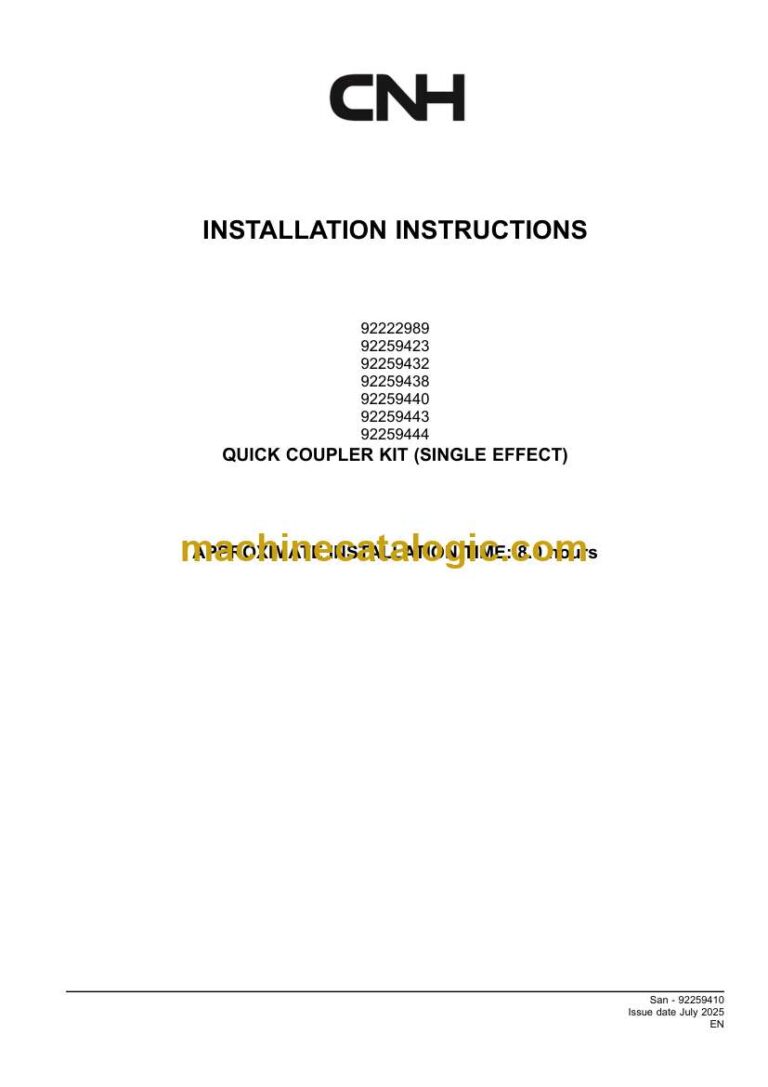 CNH QUICK COUPLER KIT SINGLE EFFECT Installation Instructions (92259410)