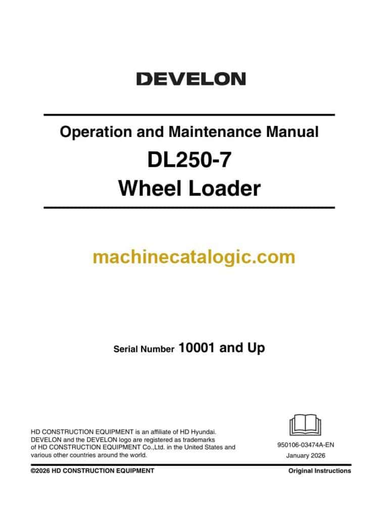 Develon DL250-7 Wheel Loader Operation and Maintenance Manual (950106-03474A-EN)