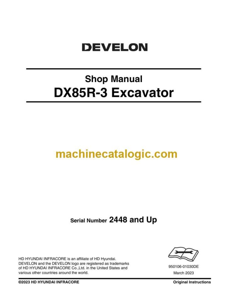 Develon DX85R-3 Mini Excavator Shop Manual (950106-01030DE)