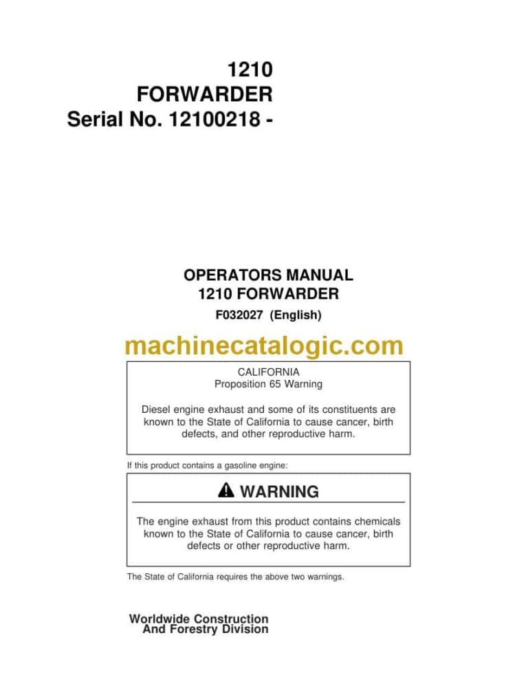 Timberjack 1210 Forwarder Operators Manual (F032027)