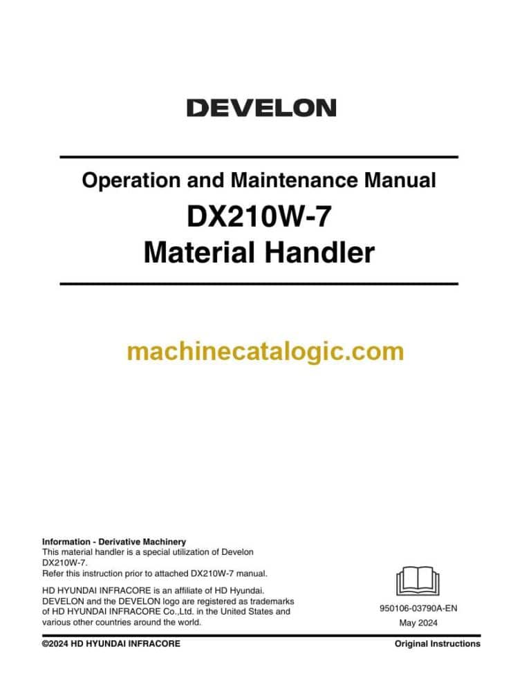 Develon DX210W-7 Material Handler Operation and Maintenance Manual (950106-03790A-EN)