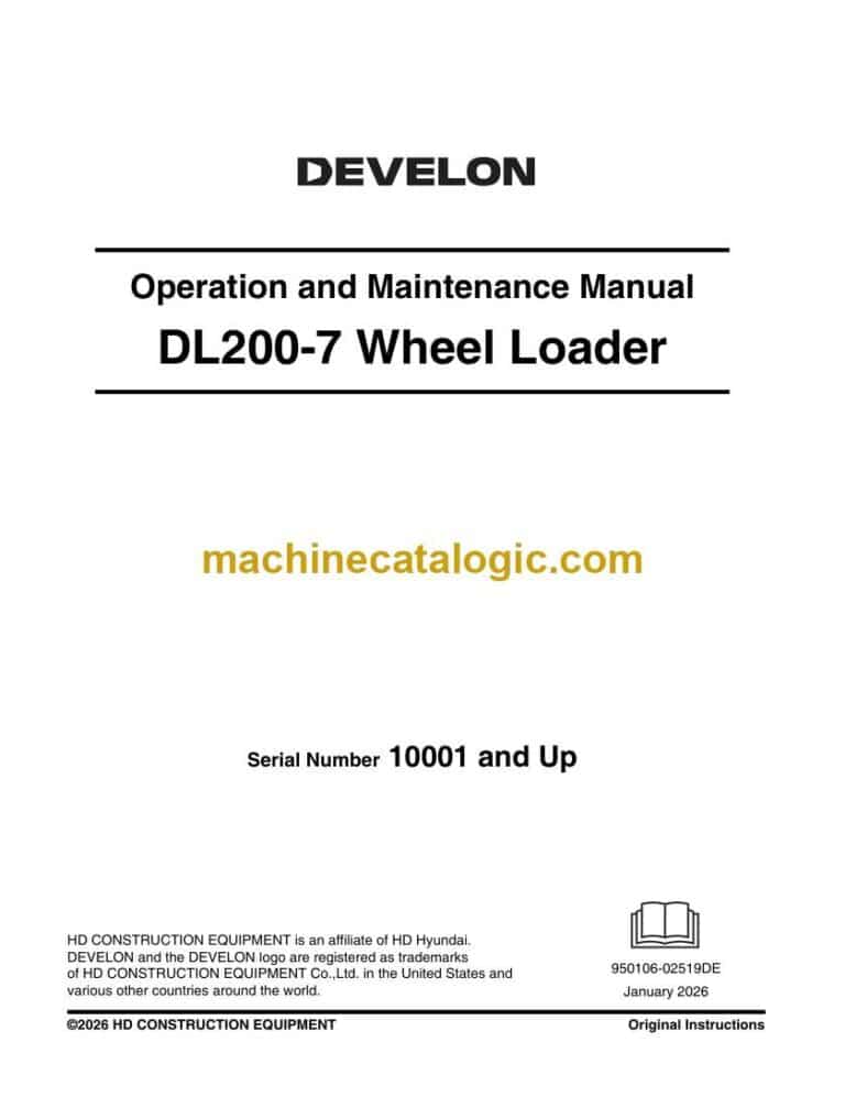 Develon DL200-7 Wheel Loader Operation and Maintenance Manual (950106-02519)