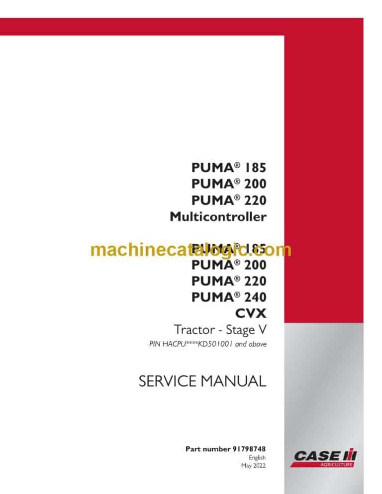 Case Puma 185 Multicontroller Stage 5 Tractor Service Manual (91798748)